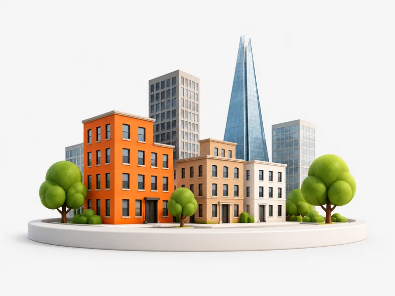 A miniature city with orange buildings and trees